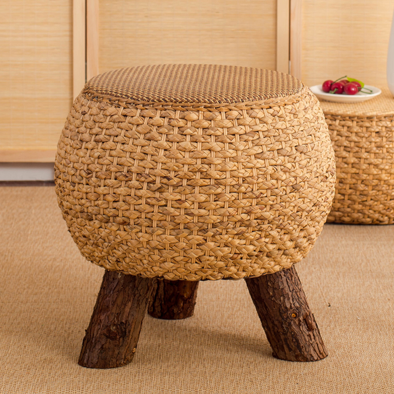 藤编矮凳换鞋凳子沙发凳草编凳子家用小椅子圆凳创意实木小板凳墩