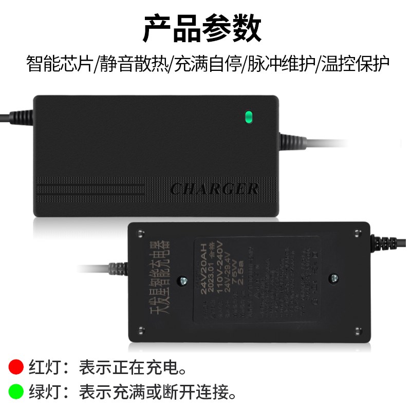 特士捷24V48V电动车代步车圆头品字头铅酸电池锂电池充电器