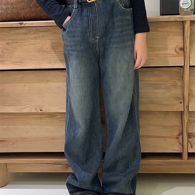 女童加绒裤子冬季2025新款洋气一体绒小女孩直筒阔腿裤儿童牛仔裤