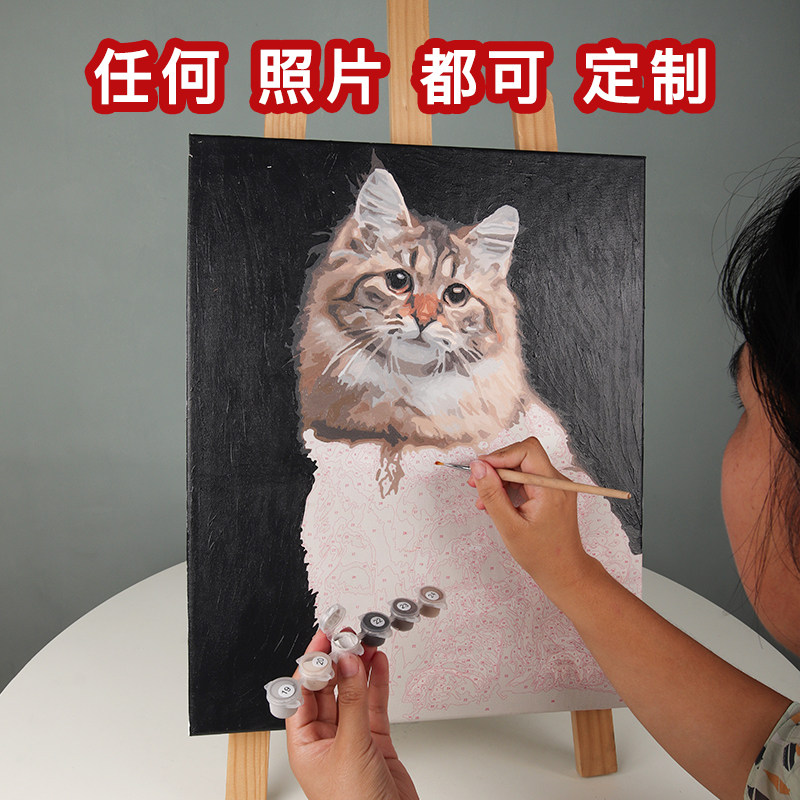 数字油画宠物猫咪照片diy定制手工油彩画画动物填色填充手作装饰