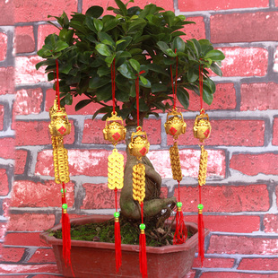 盆景小挂饰新年春节居家阳台庭院办公室盆花装饰福字剪纸小挂件