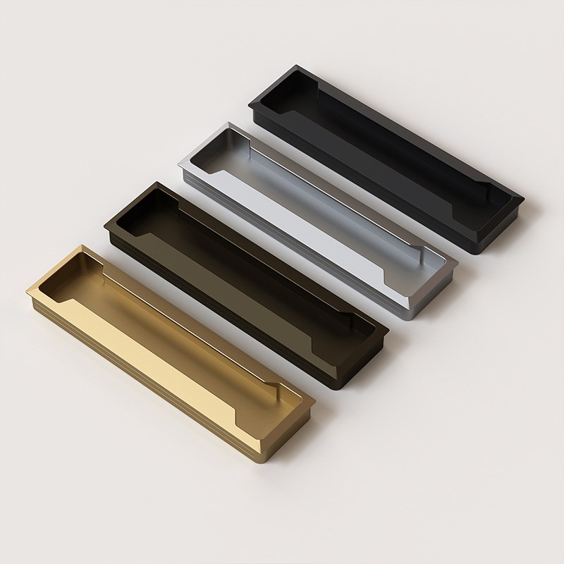 轻奢极简开槽隐藏内嵌式抽屉橱柜子衣柜黑色把手柜门隐形暗扣拉手