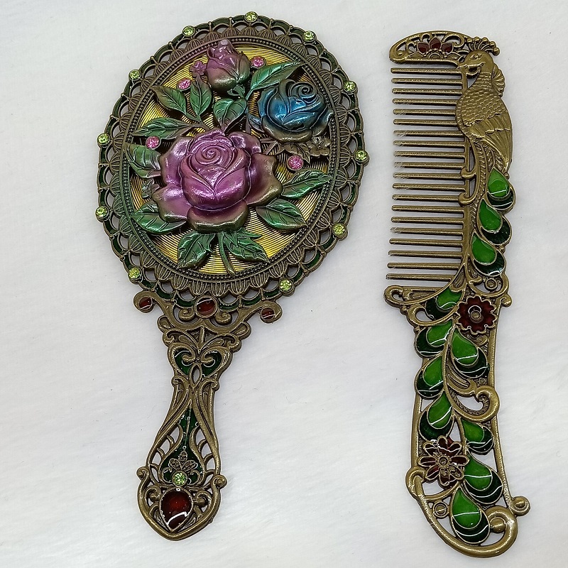 欧式创意复古孔雀小镜子俄罗斯学生便携梳妆公主小礼物手柄化妆镜