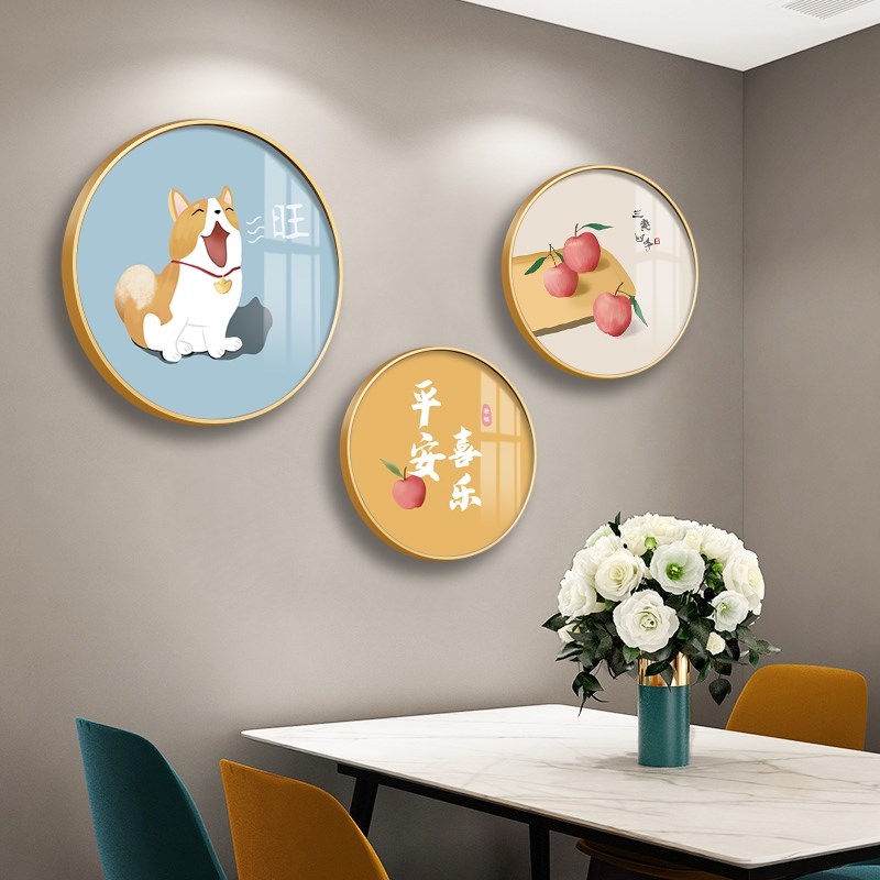 网红平安喜乐 水果餐桌装饰画圆形温馨背景墙壁画饭厅餐厅日式挂图片