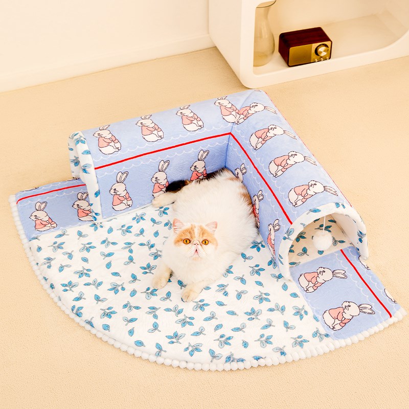 猫隧道猫窝四季通用可拆洗封闭式网红猫房子帐篷夏天凉席宠物用品