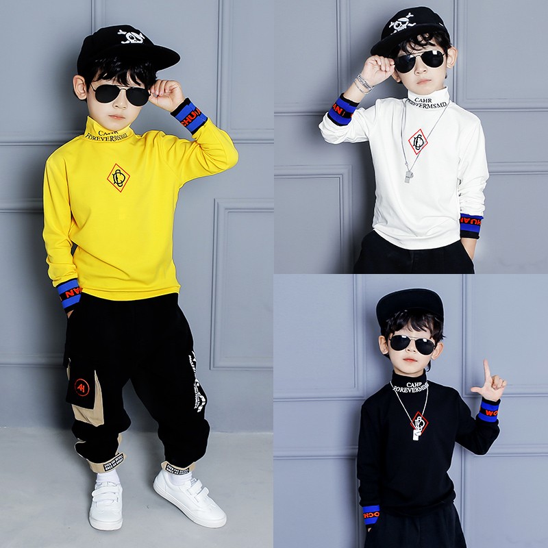 儿童装男童春装打底衫2021年秋季新款 中大童半高领长袖T恤上衣弹