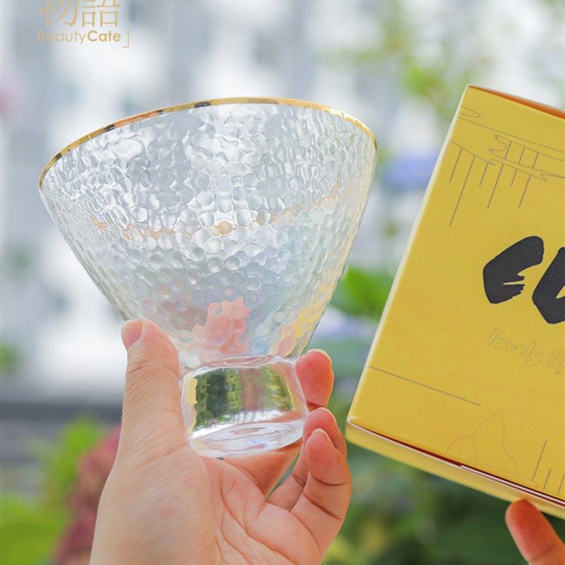 厨娘物语 金边锤纹小斗笠杯 锤木纹水杯甜品杯冰淇淋杯