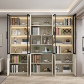 实木书柜玻璃门书架组合柜防尘客厅一体整墙落地多功能柜家用定制