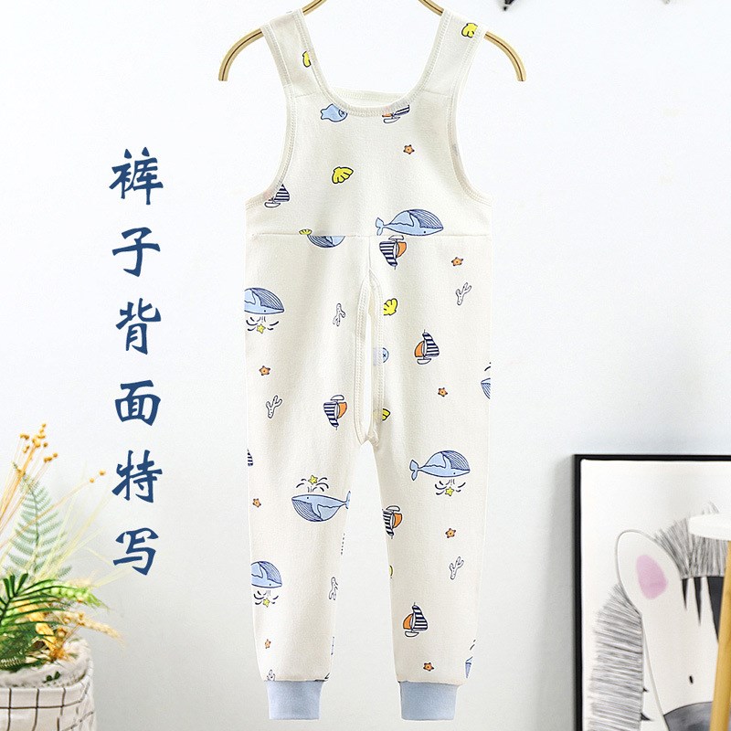 婴儿背带裤春秋开档连体裤小童男童纯棉护肚裤子宝宝春季薄款单条