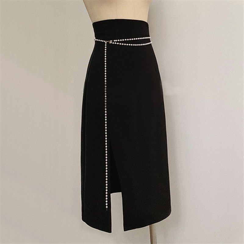 黑色半身裙女垂感打底开叉中长春夏设计感高腰小个子a字过膝长裙,女装/女士精品,半身裙,淘宝优惠券,粉丝福利购,淘宝优惠卷