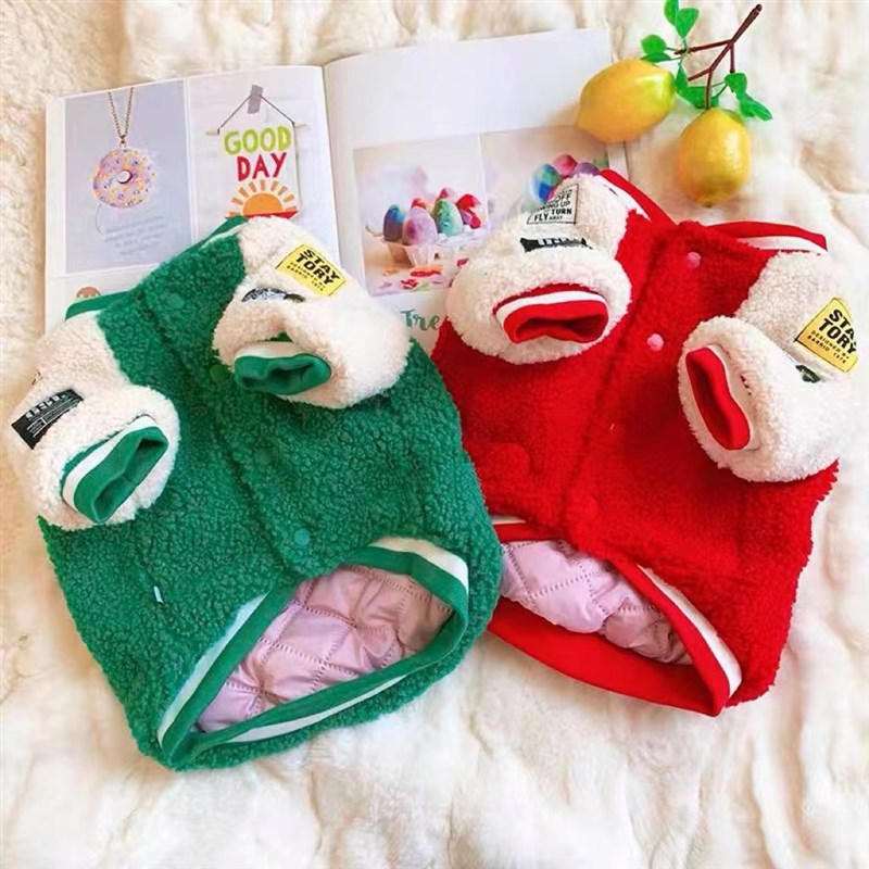 法斗衣服冬天加厚棉衣巴哥斗牛犬胖狗狗羊羔绒夹棉宠物圣诞新年装