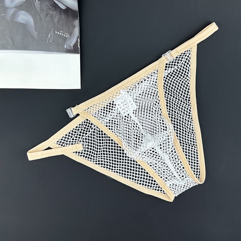 男士内裤网纱性感透明活动卡扣轻薄低腰半包臀网透气个性三角内裤