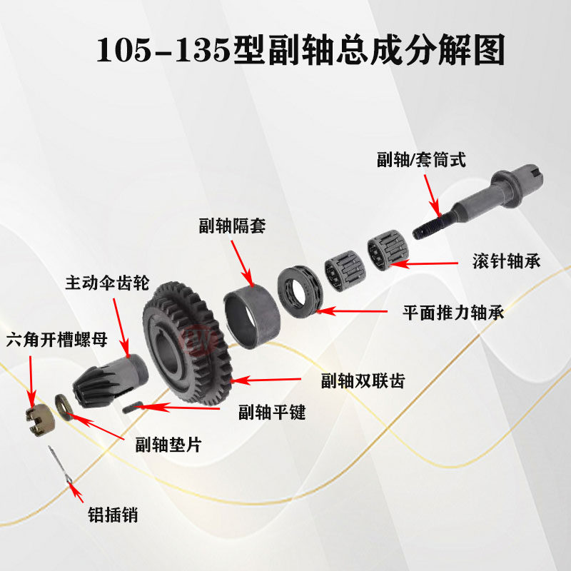 微耕机配件大全171型105-135型变速箱伞齿轮轴套筒式副轴总成