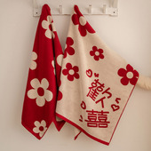 复古欢喜花朵浴巾新款 全棉家用情侣结婚不易掉毛化妆室吸水柔软