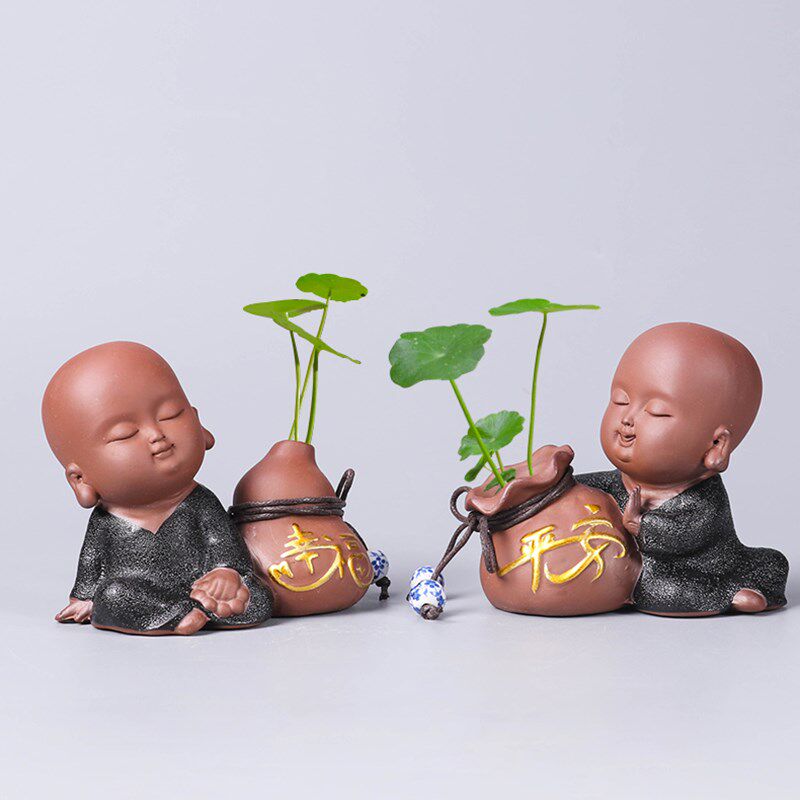 紫砂铜钱草水培花器摆件花瓶客厅电视柜酒柜办公桌玄关博古架禅意