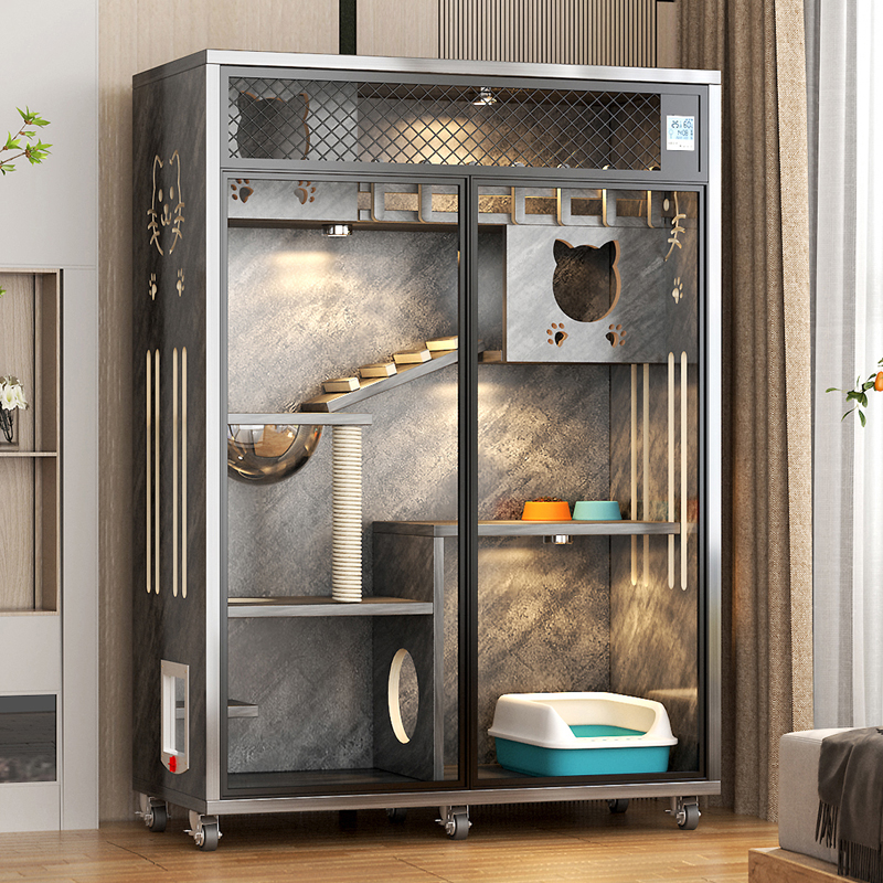 猫屋猫别墅家用实木大型豪华猫柜三层猫窝可放自动猫砂盆超大猫笼