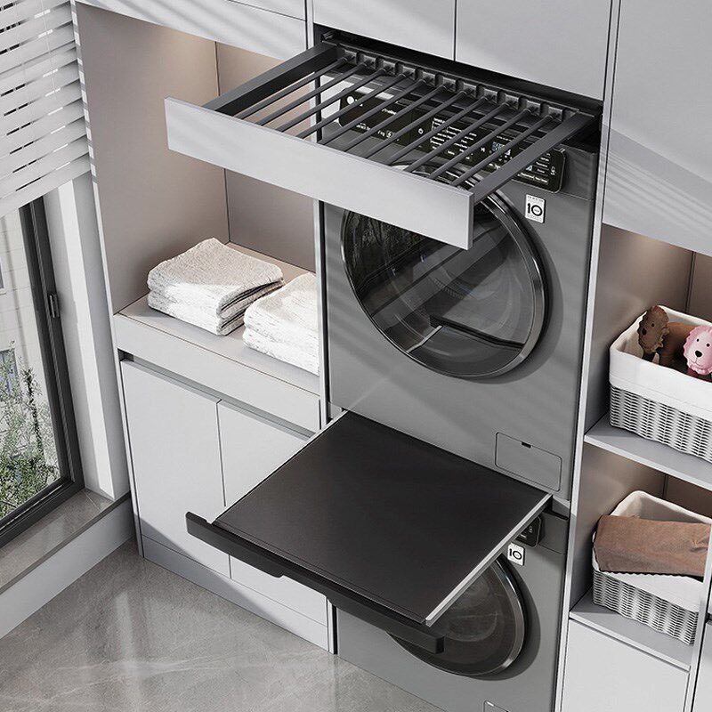 洗衣机烘干机抽拉叠衣板隐形晾衣架上方置物架子洗烘套装抽拉支架