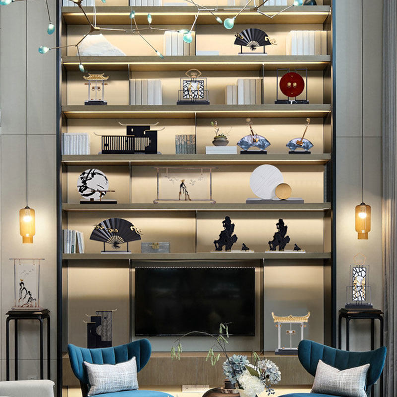 新中式禅意轻奢摆设客厅酒柜玄关软装饰品样板间高端建筑扇子摆件