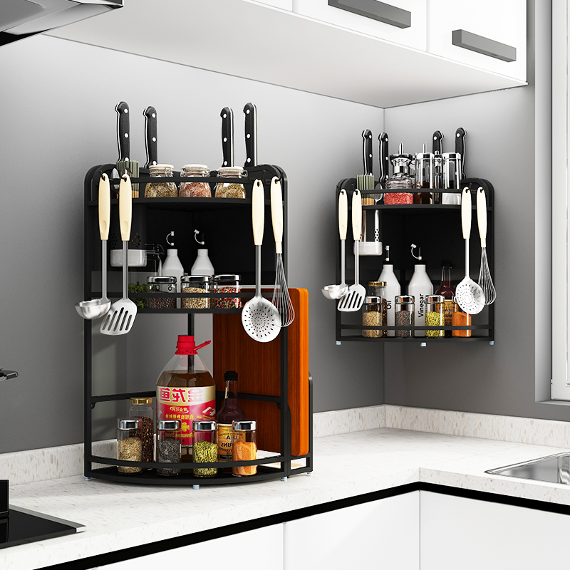 厨房调料盒置物架转角多功能放置架家用不锈钢三角形多层收纳架子