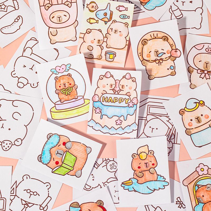 卡皮巴拉涂色迷你豆豆贴纸本