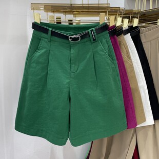 大码休闲短裤女外穿2024夏季纯棉高腰直筒宽松百搭五分阔腿中裤子