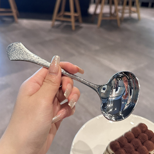 316不锈钢勺子 出口单岩石纹小汤勺喝汤勺喝小汤壳 加深spoon