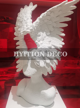 北欧创意天使翅膀人像雕塑摆件样板房售楼处白色人物玄关客厅饰品