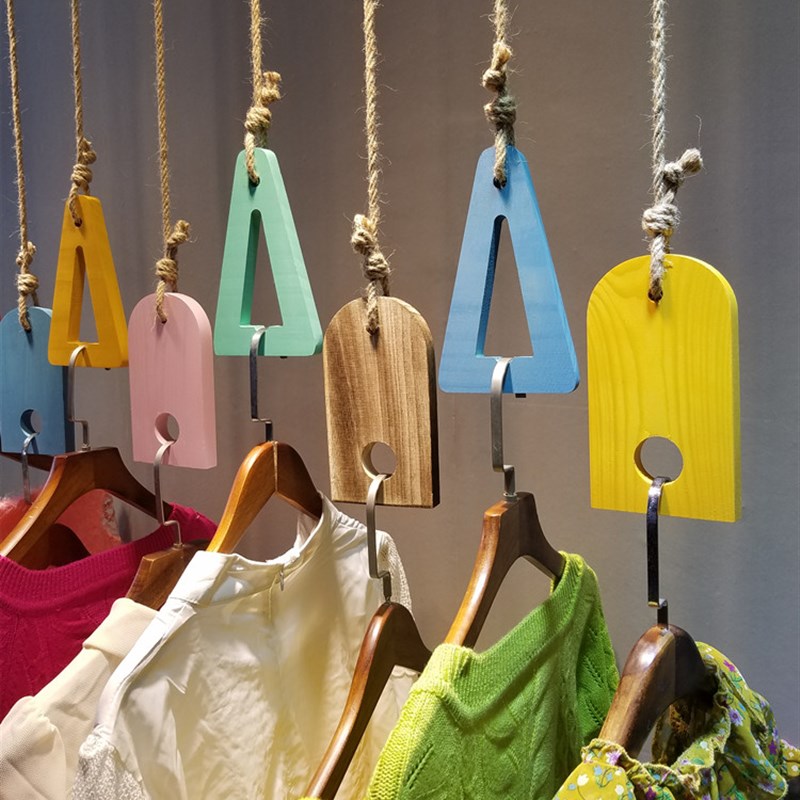实木复古吊架服装店吊链展示架上墙服装架麻绳吊环女装挂衣服吊挂