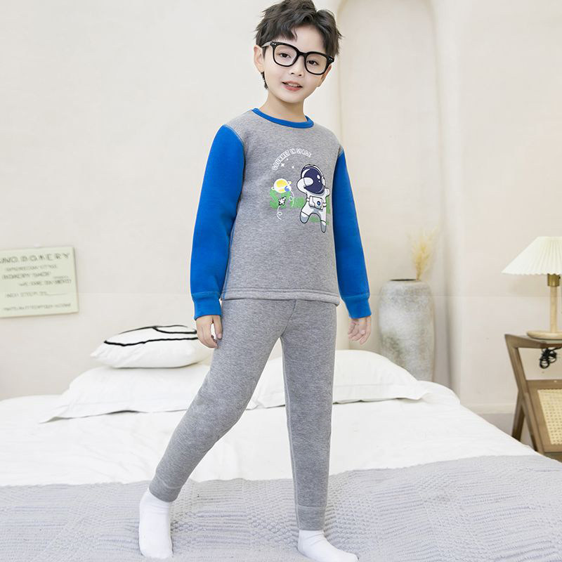 儿童保暖内衣套装男童加绒加厚纯棉外穿女宝宝冬季中大童秋冬内衣