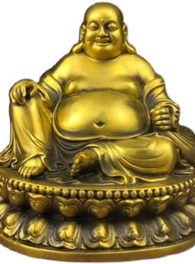 纯铜弥勒佛像摆件坐莲花布袋佛大肚佛笑佛家居玄关酒柜桌面装饰品