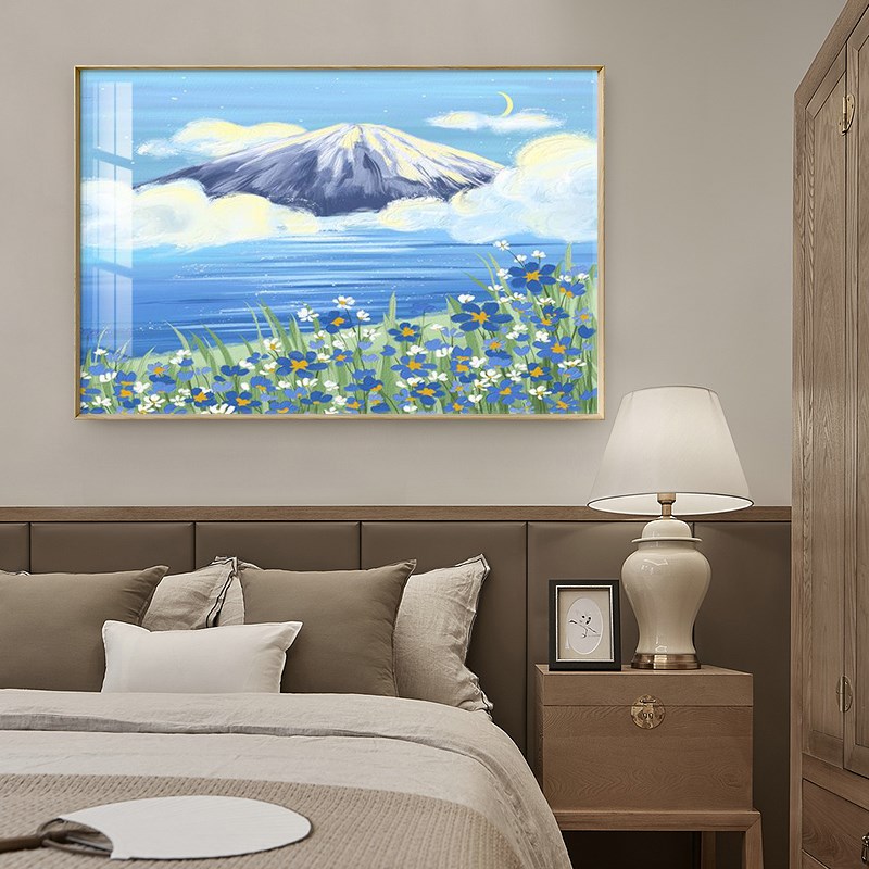 北欧简约客厅装饰画日出风景云海花卉小清新横版卧室床头挂画摆画图片