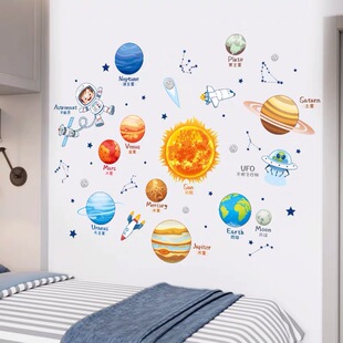 太阳系轨道行星自黏贴纸男孩卧室房门书桌幼儿园墙面主题装饰壁画