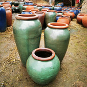 人气复古粗陶罐土陶花瓶景观大花盆摆件落地式 组合陶瓷花缸花坛盆