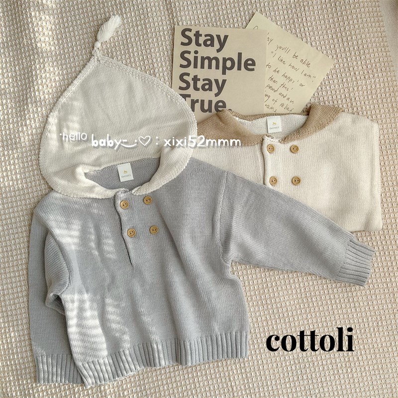日单小木马cottoli针织翻领流苏上衣套头毛衣男女宝