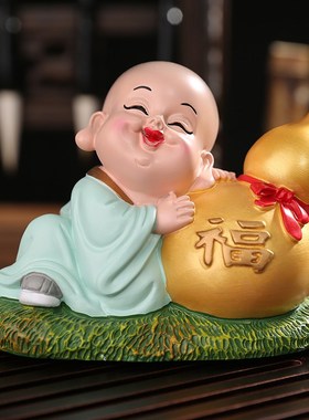 禅意书房小沙弥五福临门福禄寿喜财小摆件创意新居乔迁客厅装饰品