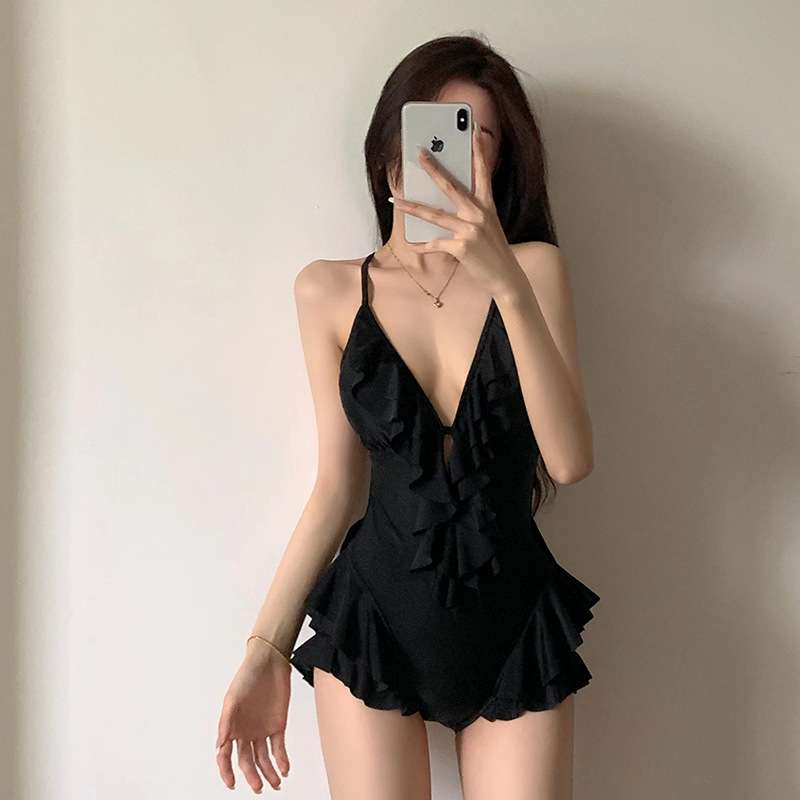 时尚韩版女连体纯色泳衣小胸聚拢露背性格辣妹学生沙滩度假bikini