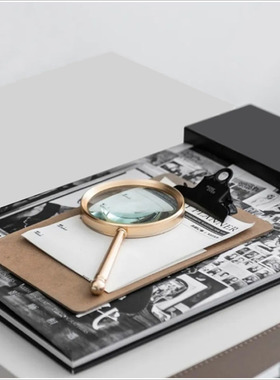 样板房书房书柜放大镜书桌摆件金属复古轻奢软装饰品设计师陈列