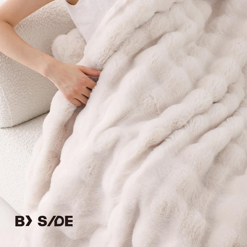 BY SIDE泡泡毯 托斯卡纳兔毛绒毯休闲盖毯子床上双层加厚皮草秋冬