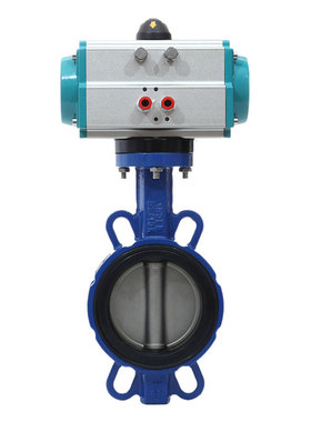 气动蝶阀D671X-16Q国标橡胶软密封法兰球墨铸铁对夹式蝶阀DN50100