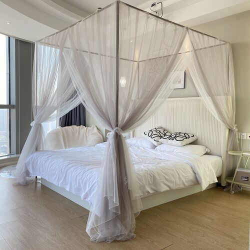 A类蚊帐可定制家用新款宫廷落地双层纱支架三开门加密公主风床幔