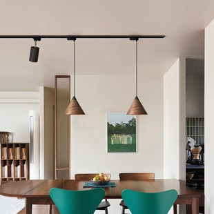 轨道餐厅吊灯导轨灯两线明装无主灯照明路轨可移位射灯奶油风创意