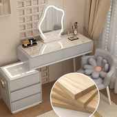 奶油风实木岩板梳妆台收纳柜床头柜小户型化妆桌侘寂风2023化妆台