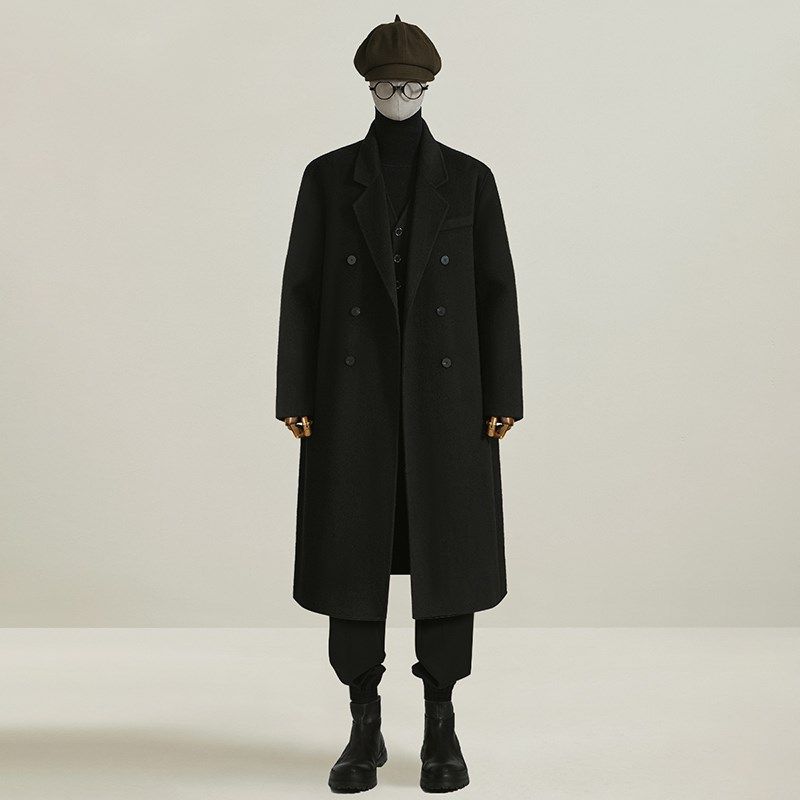 2024秋冬新款双面呢大衣男过膝长款100%羊毛双排扣呢子垫肩外套,男装,毛呢大衣,淘宝优惠券,粉丝福利购,淘宝优惠卷