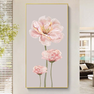 花开富贵肌理手绘油画客厅装饰画粉红色牡丹花卉入V户玄关走廊挂