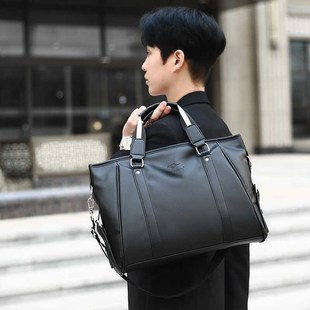 新款手提包男士休闲横款男包单肩包斜挎包大容Q量公文包潮牌电脑