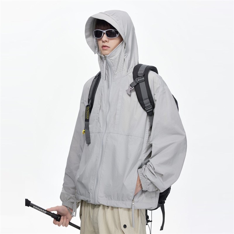 夏季薄款连帽遮阳防晒衣男女款潮牌宽松户外透气孔设计登山防晒服