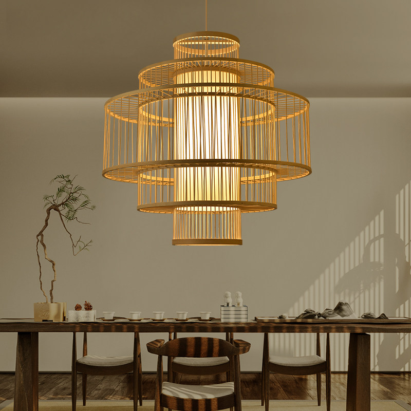 竹艺竹编吊灯新中式火锅店餐厅饭店创意民宿卧室茶楼日式禅意灯笼,家装灯饰光源,餐厅吊灯,淘宝优惠券,粉丝福利购,淘宝优惠卷