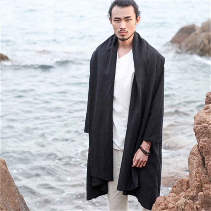 春秋季中国风长衫宽松款风衣居士外套大码棉麻复古斗篷道袍披风男