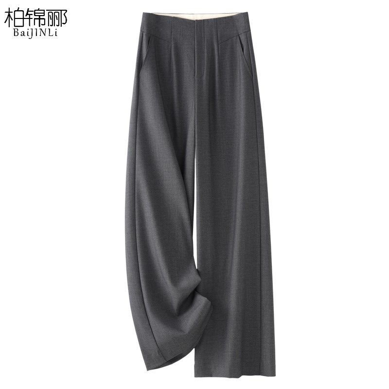 灰色阔腿西装裤女2025新款夏季B高腰垂坠感直筒裤宽松显瘦休闲裤