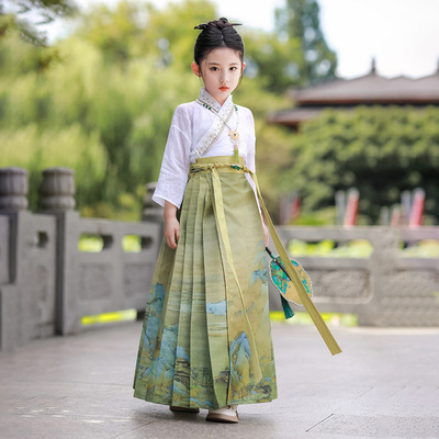 明制汉服女童改良马n面裙中国风唐装春秋女孩套装儿童古装秋款长
